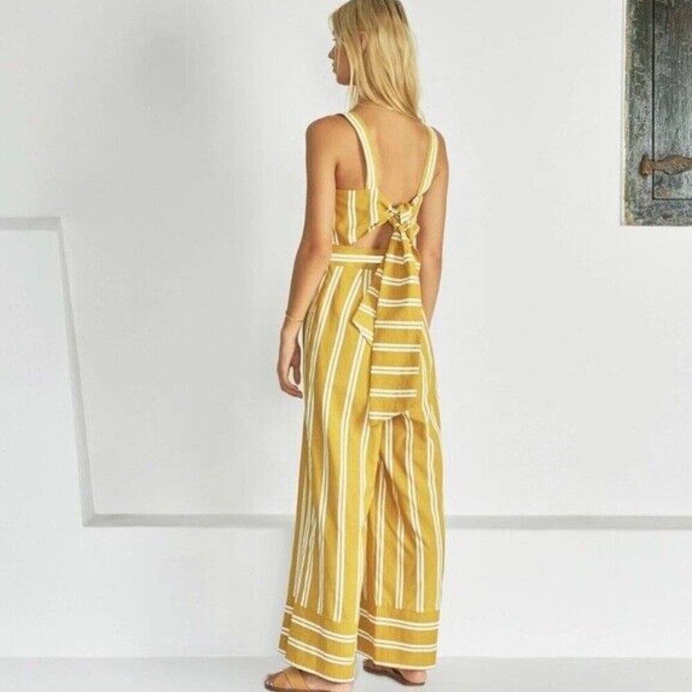 Sancia Mustard Yellow Striped Sleeveless Wide Leg DOMINIQUE Jumpsuit, Large